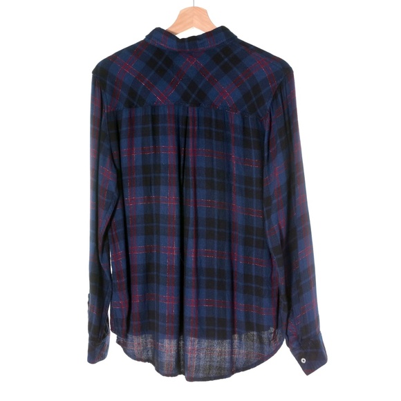 Rails Hunter Midnight Merlot Gold Button Up Plaid Flannel Shirt Womens L - Picture 2 of 7